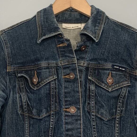 DKNY Size Small Stretch Denim Jacket Blue Jean Coat Cropped Trucker Western - Picture 3 of 8